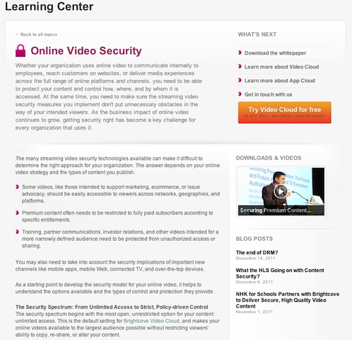 Brightcove's new Learning Center Page is Dedicated to Online Video Security